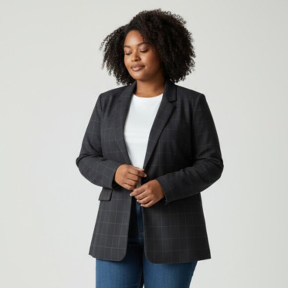 DKNY Women's Classic Vented Single Button Windowpane Lined Blazer - Size 16 - Picture 1 of 9